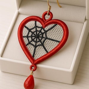 FSL Earrings. Machine Embroidery Designs. Heart Web Lace Earrings. 4x4 Hoop. Instant Download. PES and Other Formats.