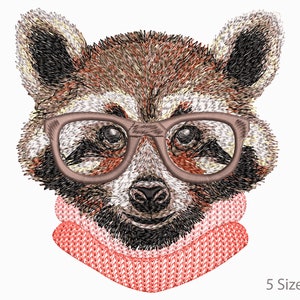 Super Realistic Raccoon with Glasses  in Sweater. Machine Embroidery Designs, 5 Sizes