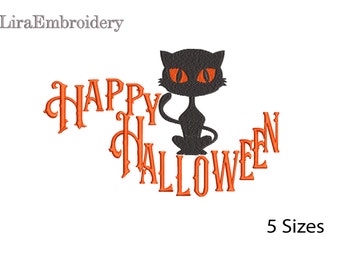 Diseños de bordado de Halloween, Diseños de bordado de truco o trato, Bordado de gato salvaje, 5 tamaños, descarga instantánea
