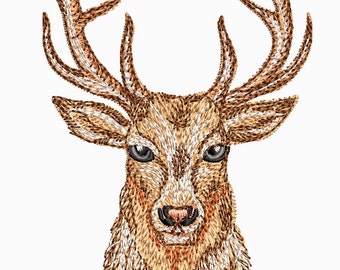 Deer Machine Embroidery Designs, 4 Sizes. Sketched Style. Hand Stitch Style. Animal Machine Embroidery