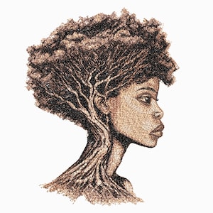 African Woman Machine Embroidery Design. African Tree. Instant Download
