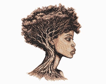 African Woman Machine Embroidery Design. African Tree. Instant Download