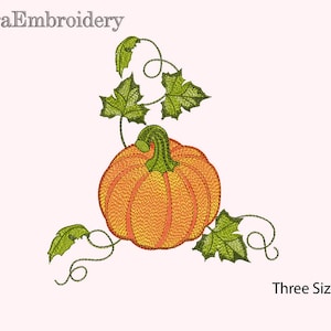 Conception de broderie de machine à citrouille, citrouille brodée avec des feuilles, broderie de Thanksgiving, conception de broderie d’automne, 3 tailles.
