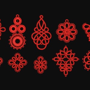 10 FSL-Ohrringe. Maschinenstickerei-Design. Tatting. Freistehende Spitze.