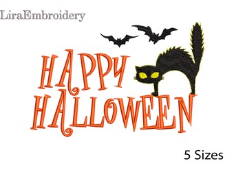 Halloween Embroidery Designs, Trick or Treat Embroidery Designs, Bat Embroidery Design,Wild Cat Embroidery, 5 Sizes, Instant Download