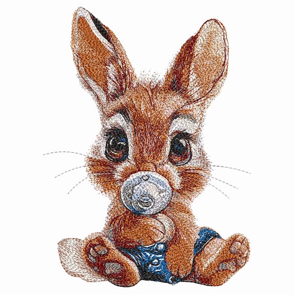 Baby Bunny Machine Embroidery Designs, 7 Sizes. Beautiful Little Realistic Easter Embroidery Bunny with Pacifier