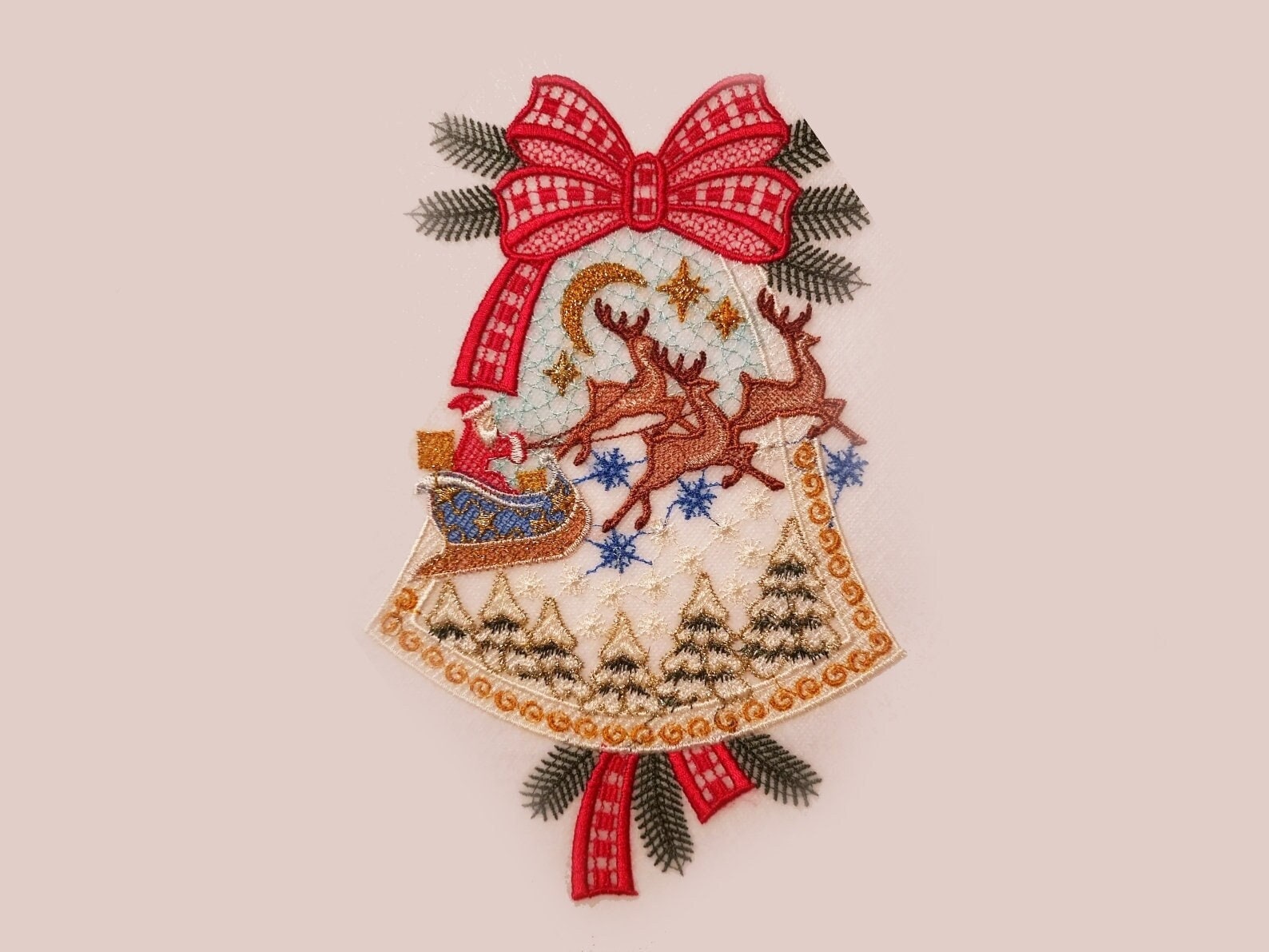 FSL Santa Decoration Christmas Bell With Bow and Reindeer Team, Lace ...
