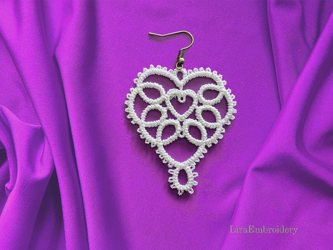 FSL Earrings. Machine Embroidery Heart. Valentine's Day Etsy