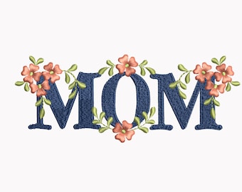 Schriftart mit floralen Ornamenten für Monogramme im Vintage-Stil: Maschinenstickdesign, 3 Größen – Bonus „Mom“, „Mama“