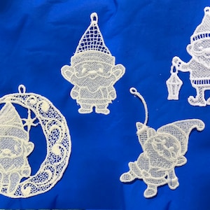 4 FSL Christmas Gnomes. Machine Embroidery Designs, Free Standing Lace.