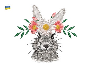 Bunny With Flowers  Machine Embroidery Design, 4 Sizes. Easter Bunny with Flowers  Machine Embroidery