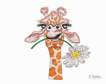 Giraffe with chamomile flower Machine Embroidery Designs,5 Sizes.