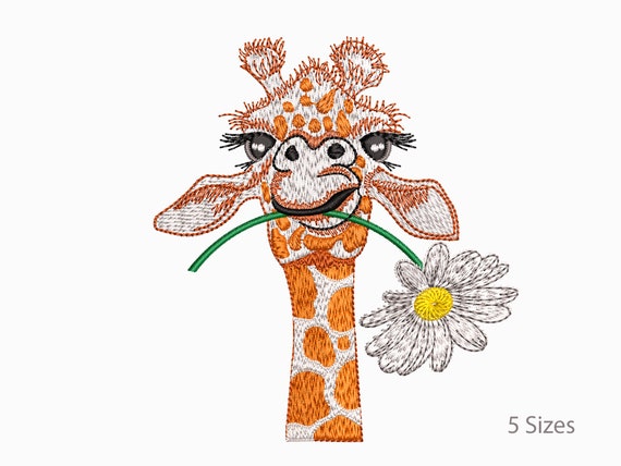 Giraffe with chamomile flower Machine Embroidery Designs,5 Sizes.
