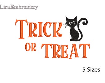 Halloween Embroidery Designs, Trick or Treat Embroidery Designs, Wild Cat Embroidery, 5 Sizes, Instant Download