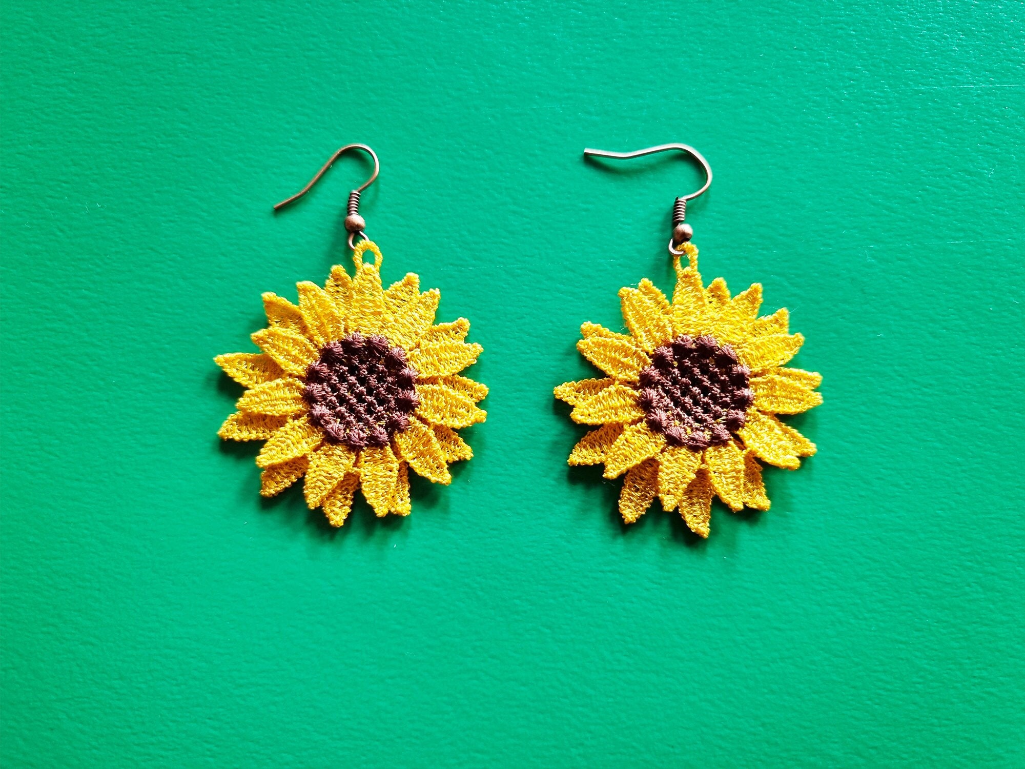 FSL Earrings. Machine Embroidery Floral Earrings. Sunflower Etsy