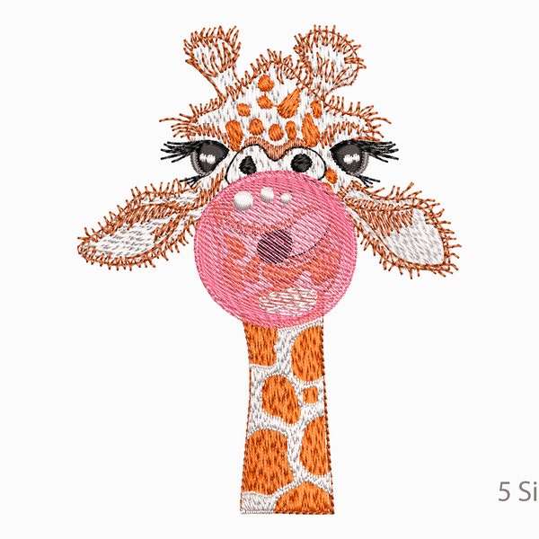 Giraffe with Gum Machine Embroidery Designs,5 Sizes.  Machine Embroidery