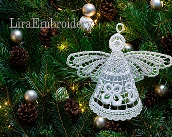 Easy to Assemble 3D FSL Christmas Angel Ornament. Free Standing Lace Machine Embroidery Designs.