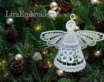 Easy to Assemble 3D FSL Christmas Angel Ornament. Free Standing Lace Machine Embroidery Designs.