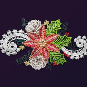 FSL Poinsettia Window Picture. Christmas Colour Ornament. Machine Embroidery Designs.