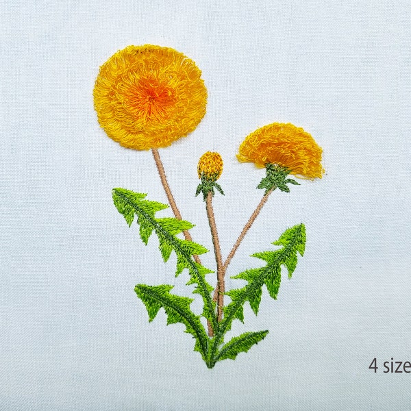 Flower embroidery, 3D Dandelion, Fringed fluffy chenille,  Machine Embroidery Designs, 4 Size,