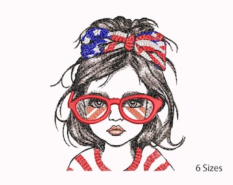 American Girl Embroidery Design, 4th July Embroidery Design, Patriotic Independence Day, 6 Sizes