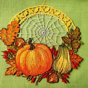 FSL decoration for autumn and Halloween, Lace Embroidery. Wreath