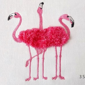 Diseños de bordado a máquina: flamencos 3D, chenilla esponjosa con flecos, 3 tamaños