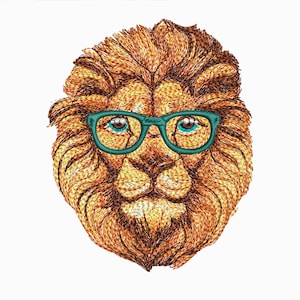Machine Embroidery Design Lion with Glasses. Machine Embroidery Designs, 4 Sizes