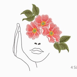 Machine Embroidery Lady with Flowers Design. Instant download FIle. 4 sizes