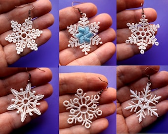 6 FSL Earrings. Snowflake Earrings.  Machine Embroidery Design.Free Standing Lace.