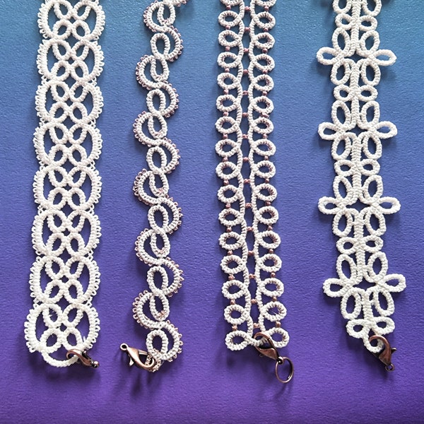 4 FSL Bracelets Bundle. Machine Embroidery. 4 Tatting Designs. Free Standing Lace.