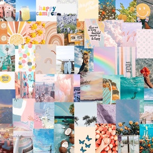 Ready to Print, Happy & Bright Pastel Aesthetic Wall Collage Kit | Pack of 60 photos | Digital File