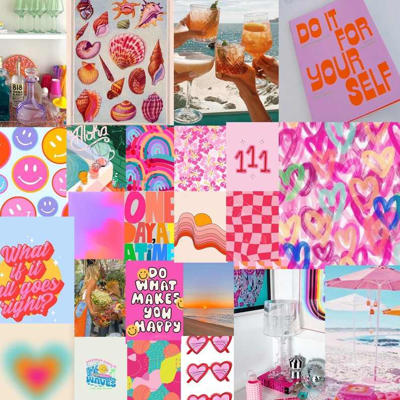 Fertig zum Ausdrucken Preppy & Bright, Pink/Orange Ästhetik, Helles