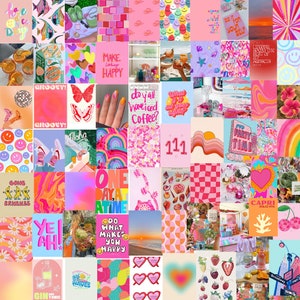 Ready to Print Preppy & Bright, Pink/Orange Aesthetic, Bright Wall Collage Kit | Pack of 70 photos | Digital File