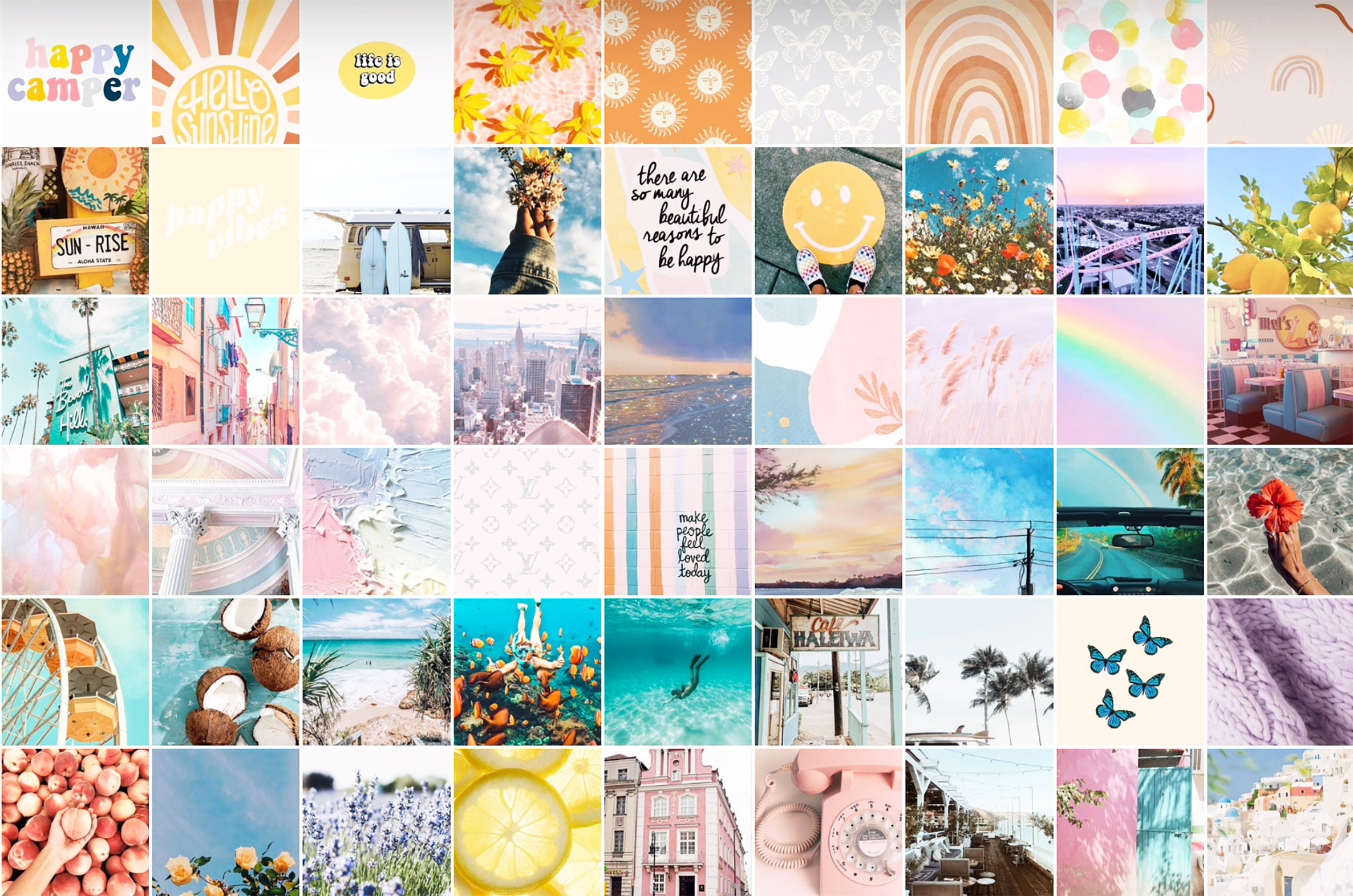 Fertig zum Ausdrucken, Happy & Bright Pastel Aesthetic Wall Collage Kit