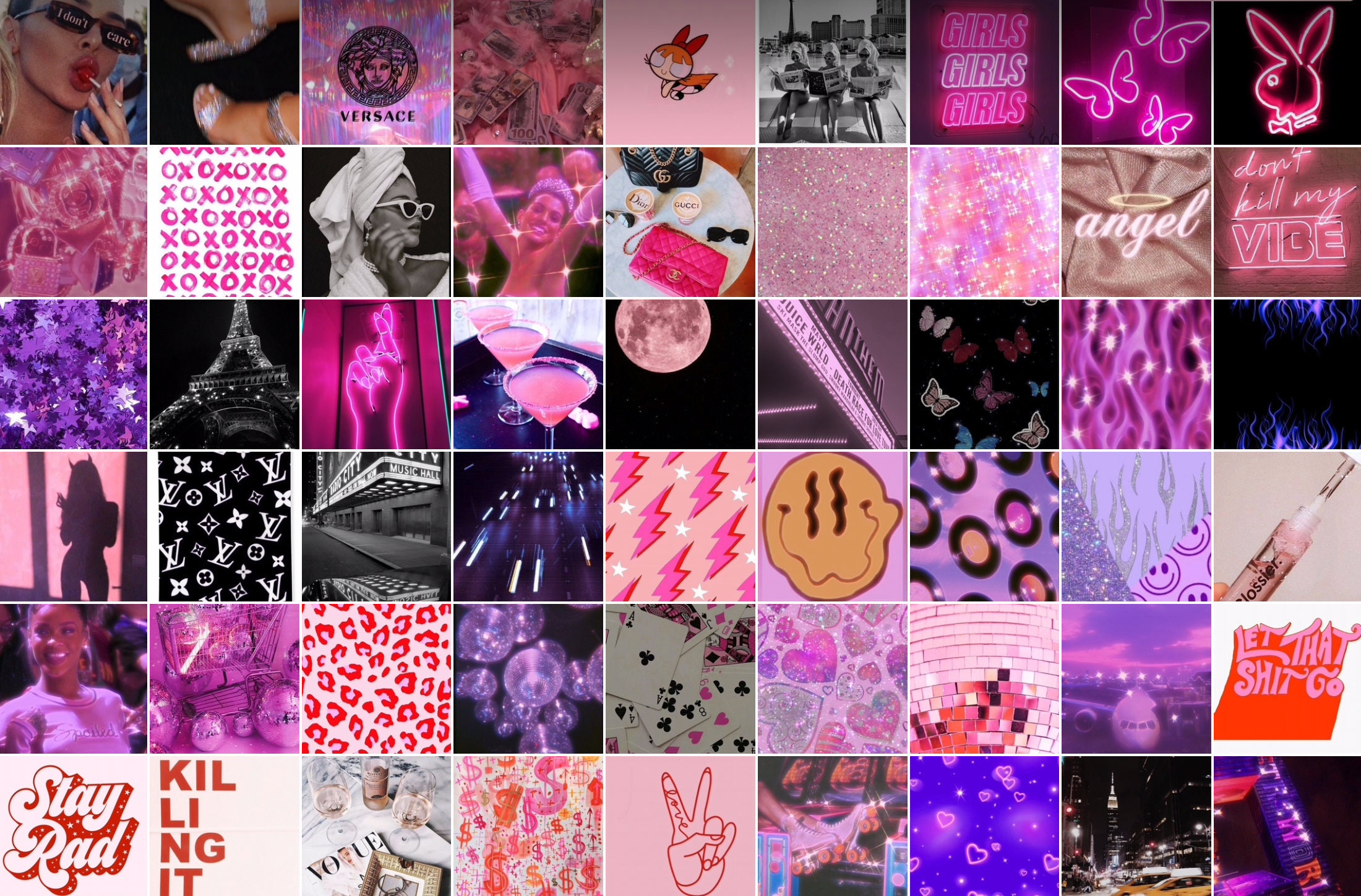 Ready to Print Boujee Neon Pink and Black Aesthetic Wall Collage Kit ...