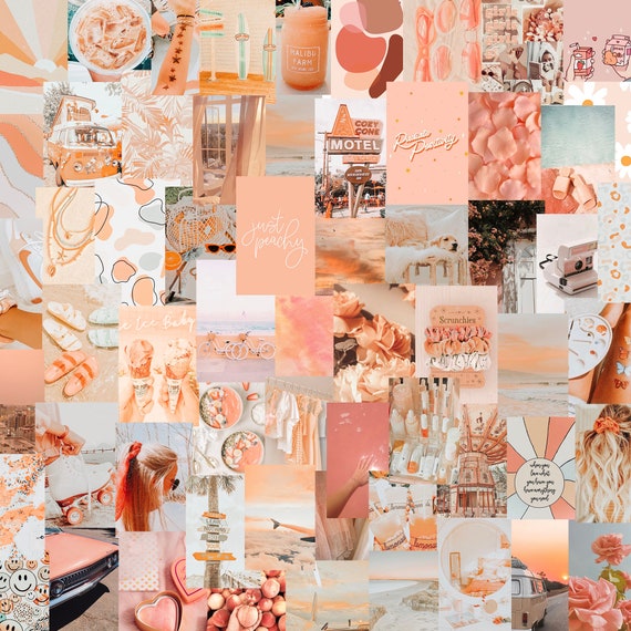 Listo para imprimir Peachy Warm Aesthetic, Travel Vibes Wall Collage Kit /  Pack de 60 fotos / Archivo Digital