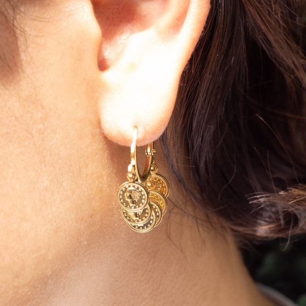 Gold Filled 18K Coins Huggies Earrings