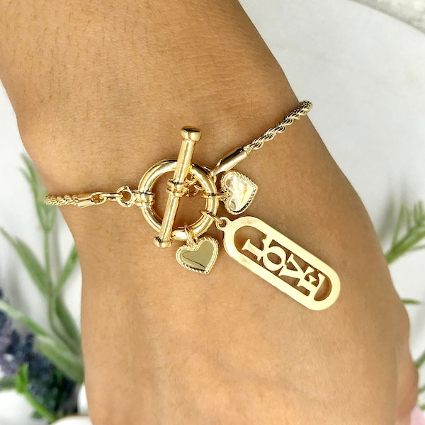 18k Gold Filled Rope Love Bracelet