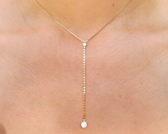 18K Gold Filled Cz Hanging Doted Chocker, Box Chain,