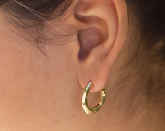 18K Gold Filled Hexagonal Hoop Earrings