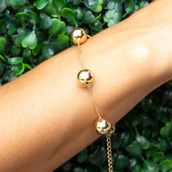 18K Gold Filled Dainty Box Balls Bracelet, Minimalist Ball Bracelet, 10mm Ball Bracelet, Bead Bracelet.