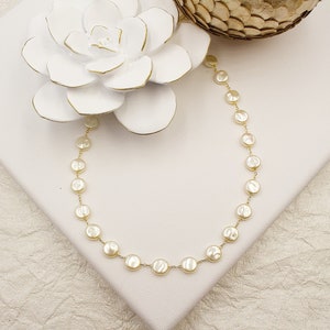 Necklace 18k Gold Filled &quot;Rounded Flat Pearl&quot;