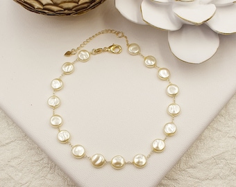 Anklet 18k Gold Filled "Rounded Flat Pearl"
