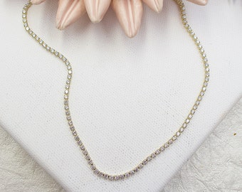 18K Gold Filled CZ Tennis Necklace: Dainty Delicate Choker