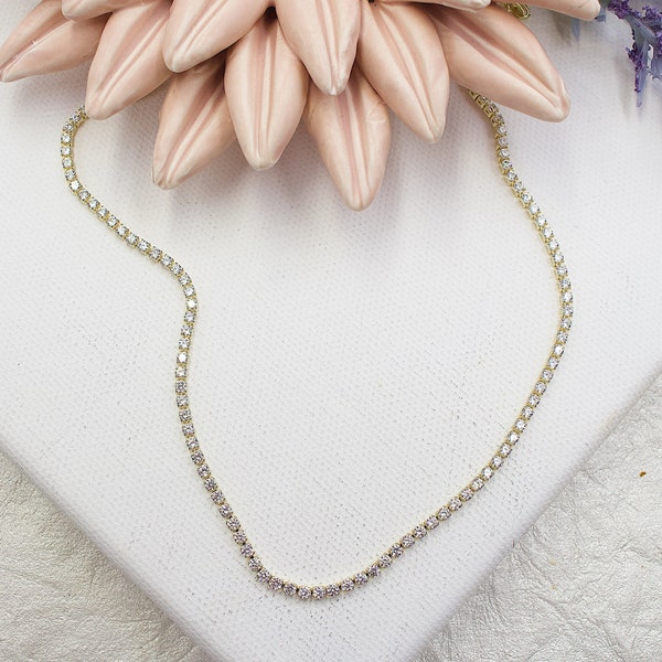 Necklace 18k Gold Filled "Dainty Tennis Necklace"