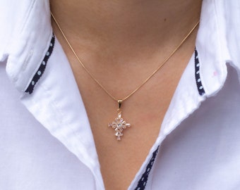 18K Gold Filled Baguette Cross Pendant