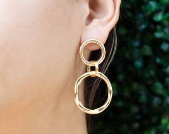 18K Gold Filled Double Circle Dangle Earrings