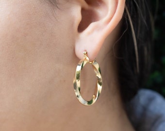 18K Gold Filled Polished Twisted Hoops Earrings