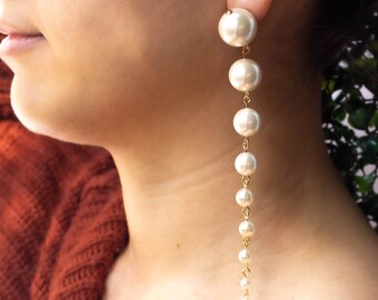 18K Gold Filled Dangle Pearl Statement Earrings